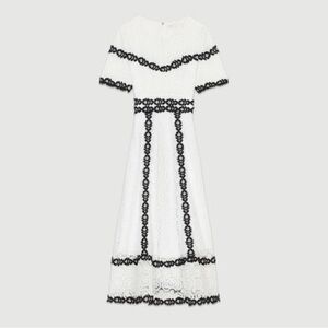 Maje White Dress with Black Lace Accents